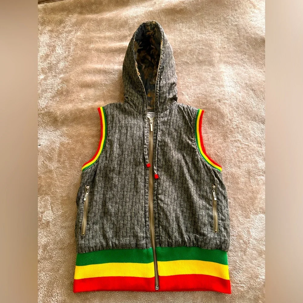 Dior Gray Hooded Vest with Red, Yellow, and Green Accents size medium - Picture 1 of 5